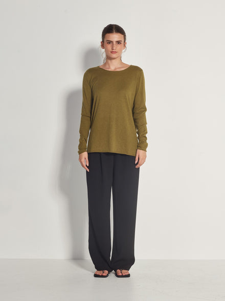 JHL Crew L/S T (Fine Cotton Cashmere) Moss