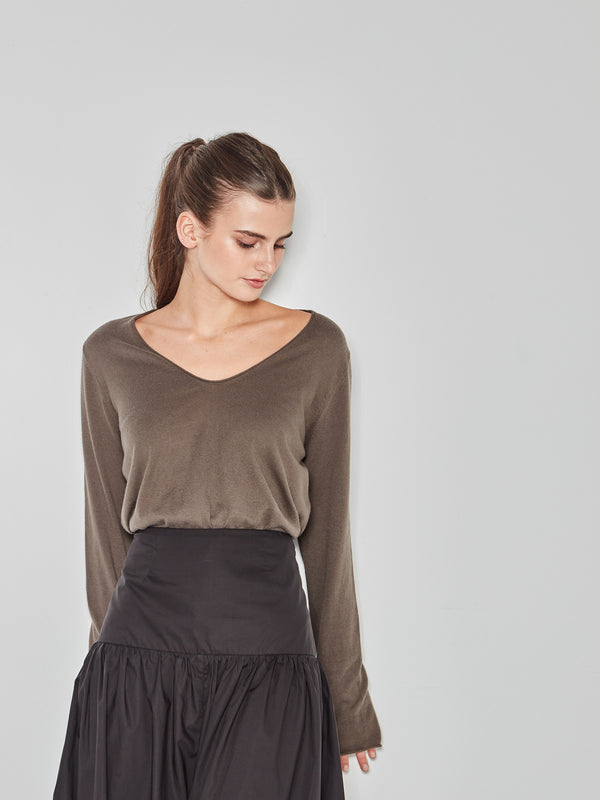 JHL V-Neck L/S T (Fine Cotton Cashmere) Soft Khaki
