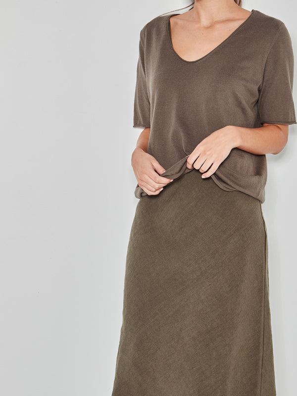 JHL V-Neck T (Fine Cotton Cashmere) Soft Khaki